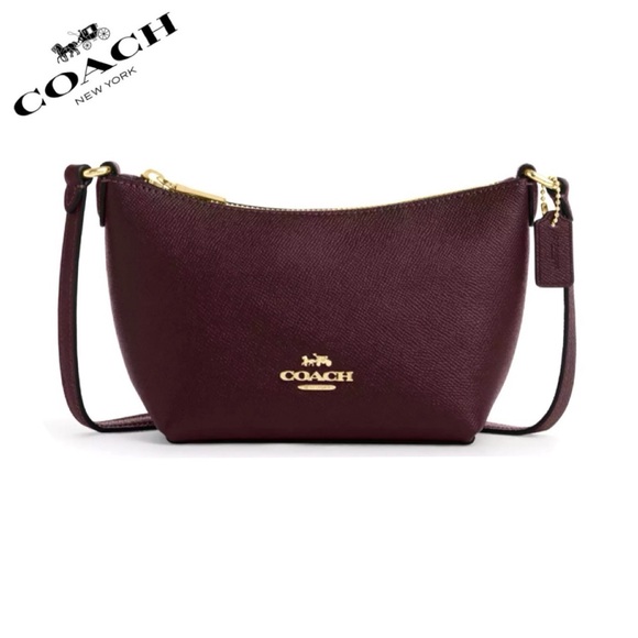 NWT COACH Zip Top Leather Crossbody‎ Bag In Gold/Merlot - Picture 1 of 8